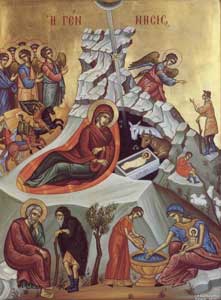 Icone de la Nativite, faite à Patmos, monastère de l'Evangelismos
